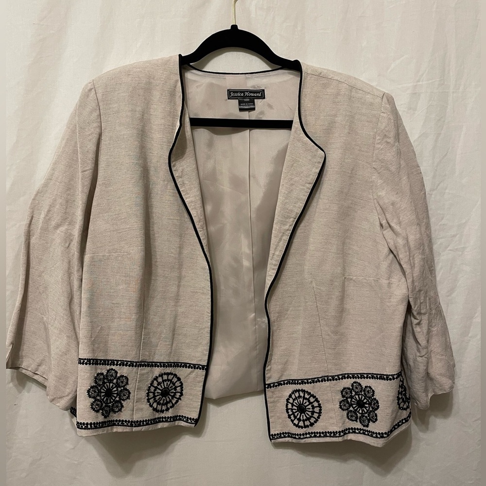 Jessica Howard Crop Jacket Blazer Vintage 80s Beads Sequins Bolero Linen Rayon